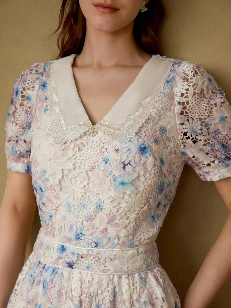 CONTRAST GUIPURE LACE DRESS