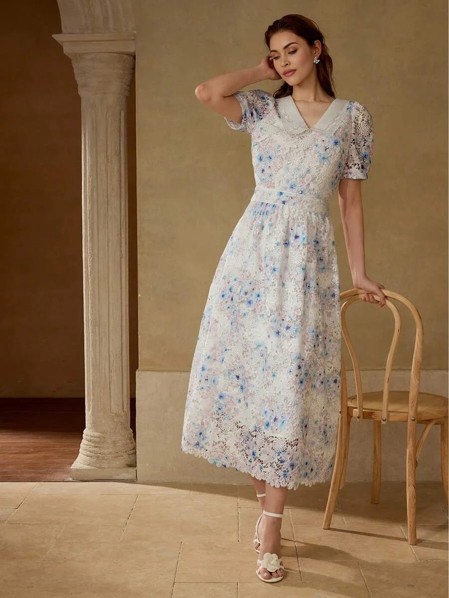 CONTRAST GUIPURE LACE DRESS