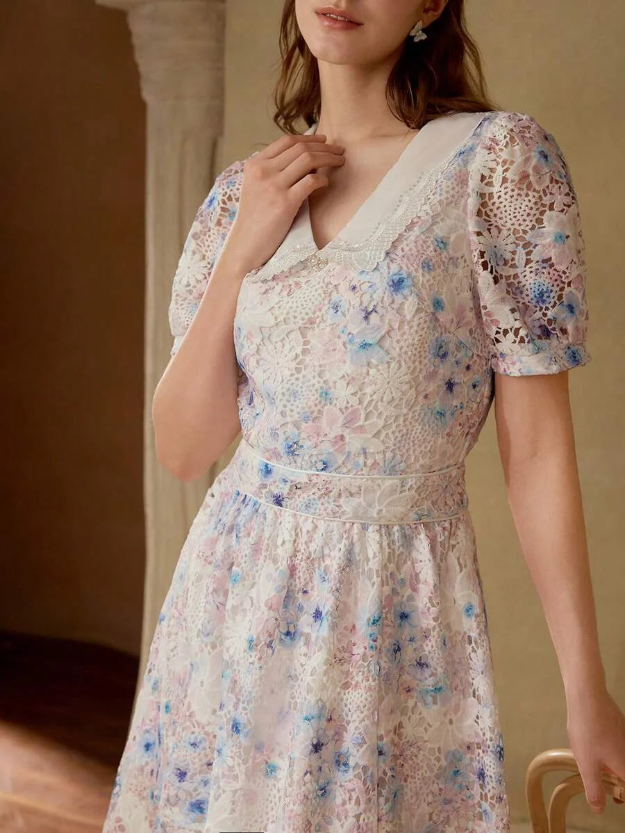 CONTRAST GUIPURE LACE DRESS