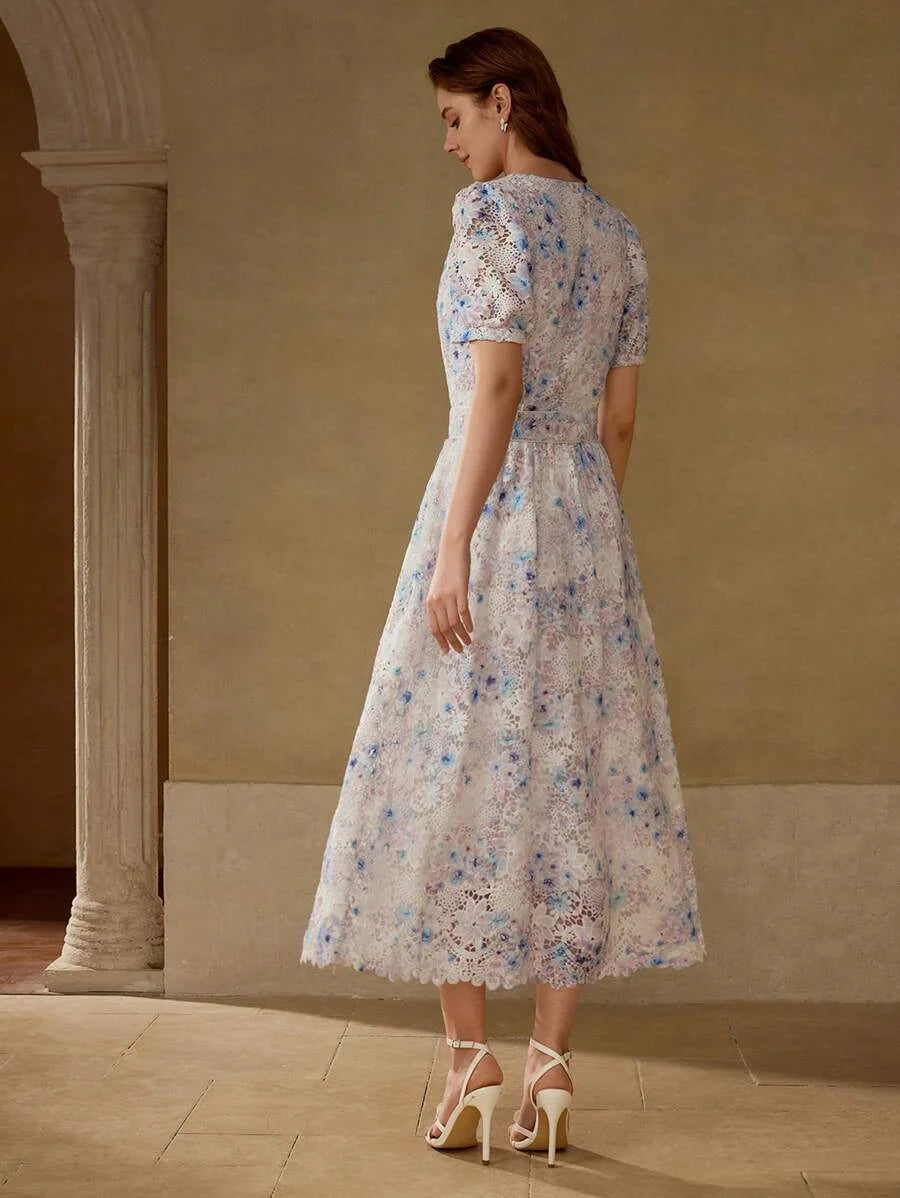 CONTRAST GUIPURE LACE DRESS