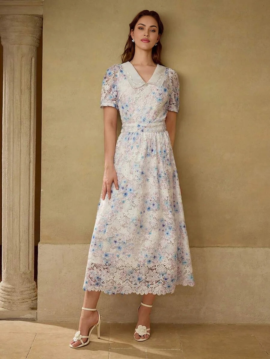 CONTRAST GUIPURE LACE DRESS