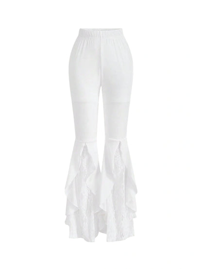 Contrast Lace Ruffle Trim Flare Leg Pants