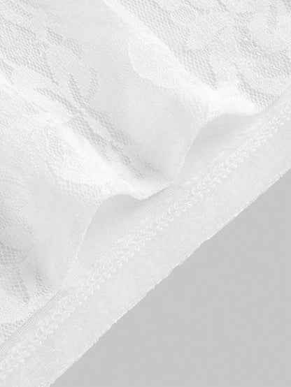 Contrast Lace Ruffle Trim Flare Leg Pants