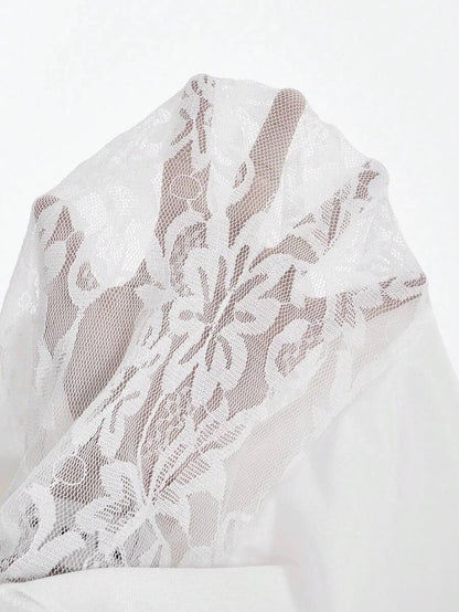 Contrast Lace Ruffle Trim Flare Leg Pants