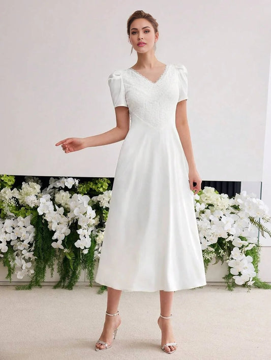 CONTRAST LACE ZIPPER DRESS