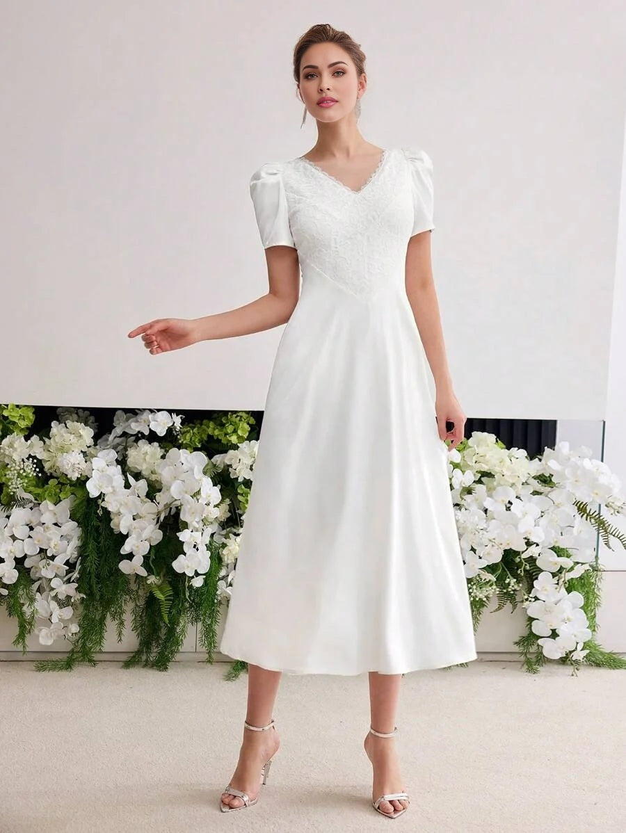 CONTRAST LACE ZIPPER DRESS