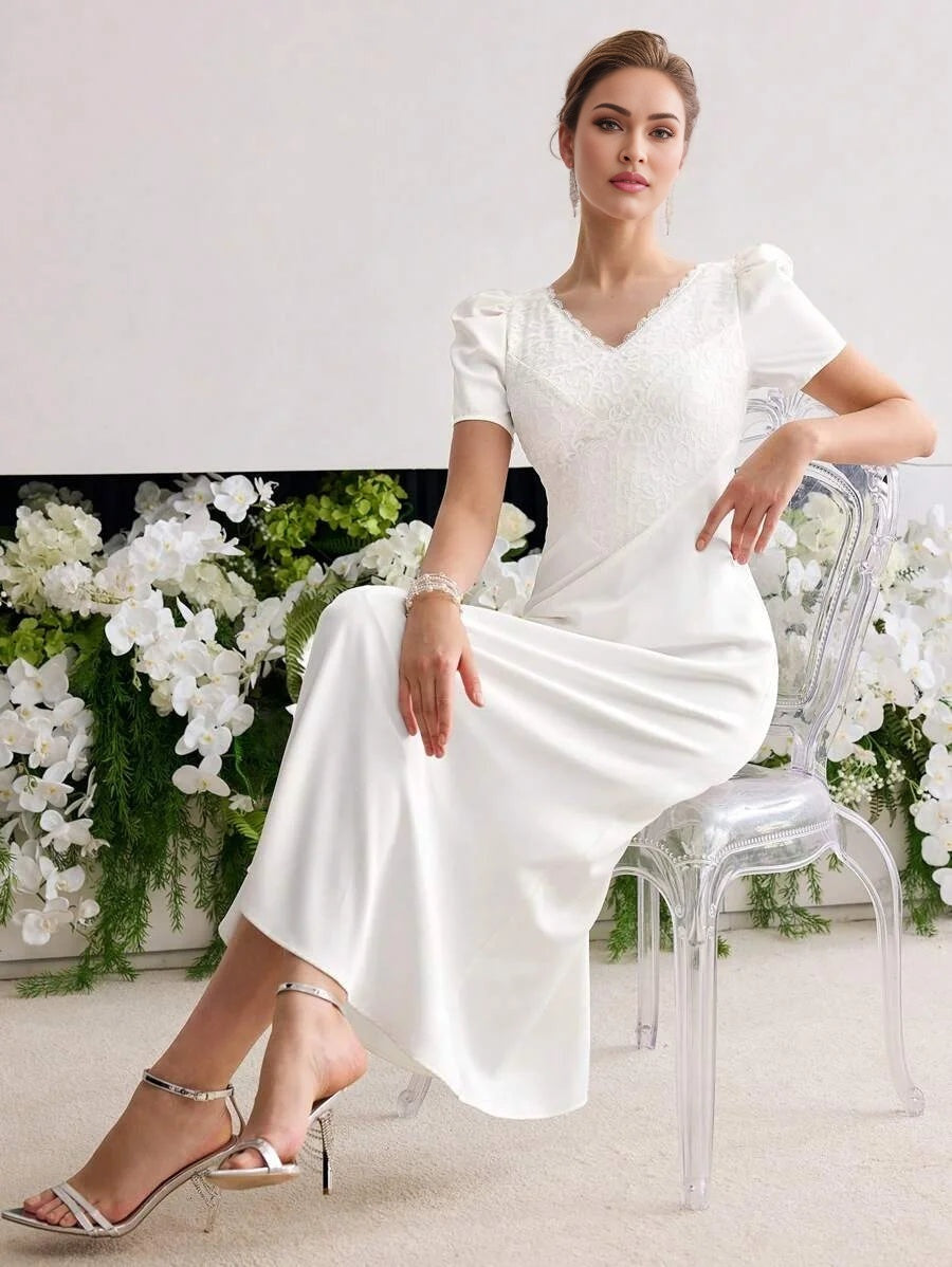 CONTRAST LACE ZIPPER DRESS