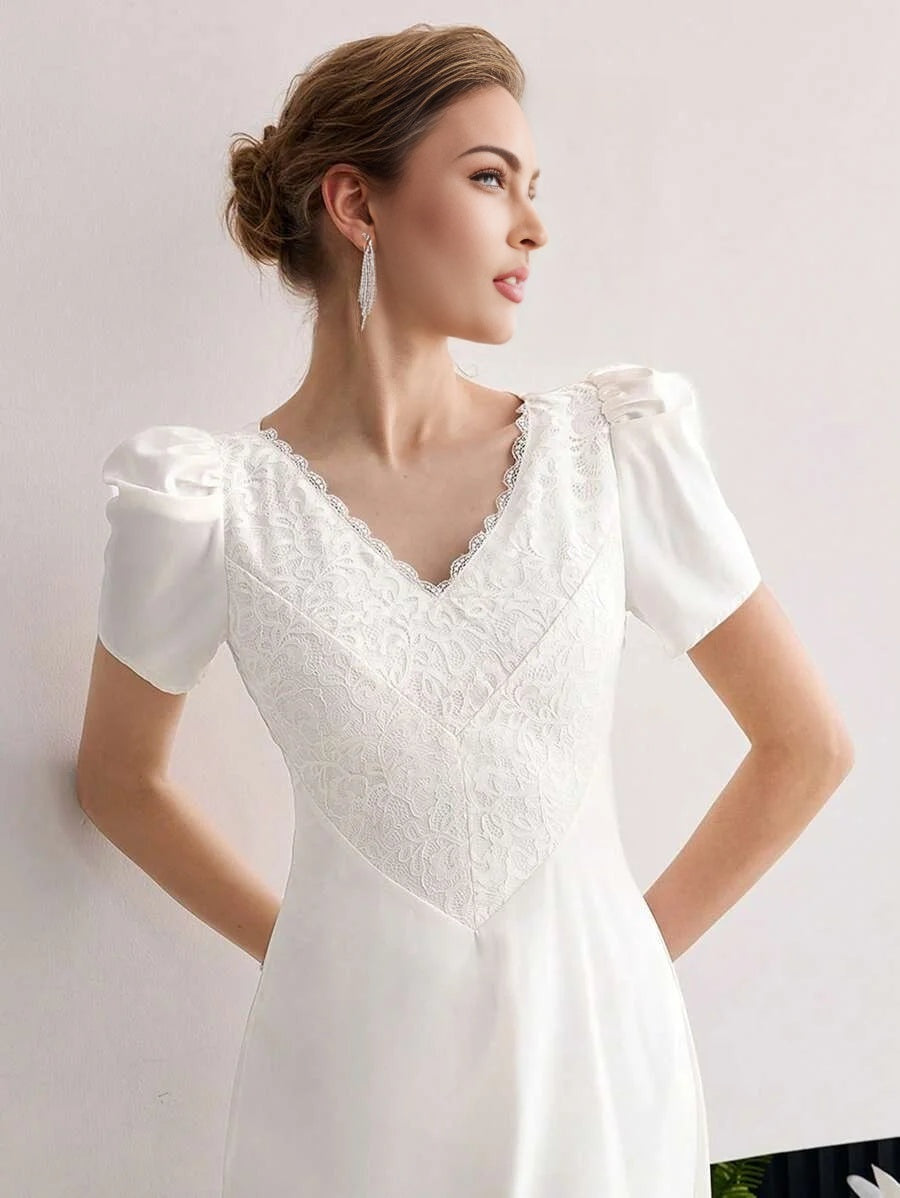 CONTRAST LACE ZIPPER DRESS