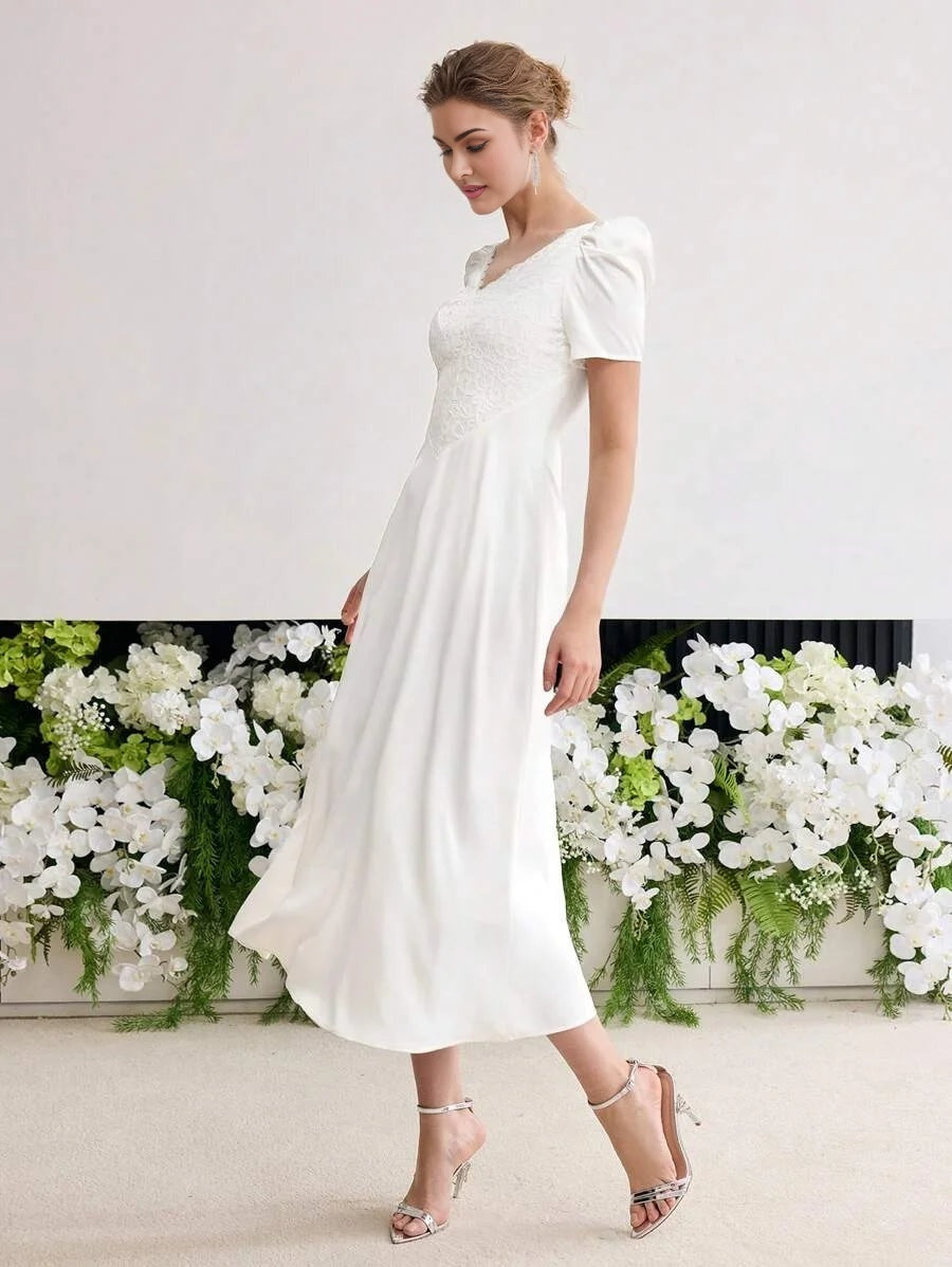 CONTRAST LACE ZIPPER DRESS