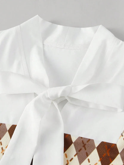 Contrast Patchwork Crop Top Tie Front Vintage Shirt Back To School Clothing Fall Shirt Birthday Clothing