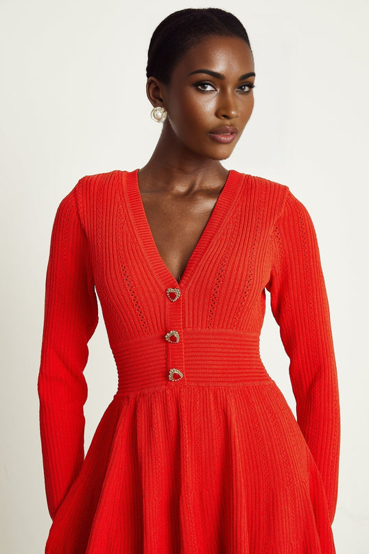 Coralie red Vneck flared mini dress
