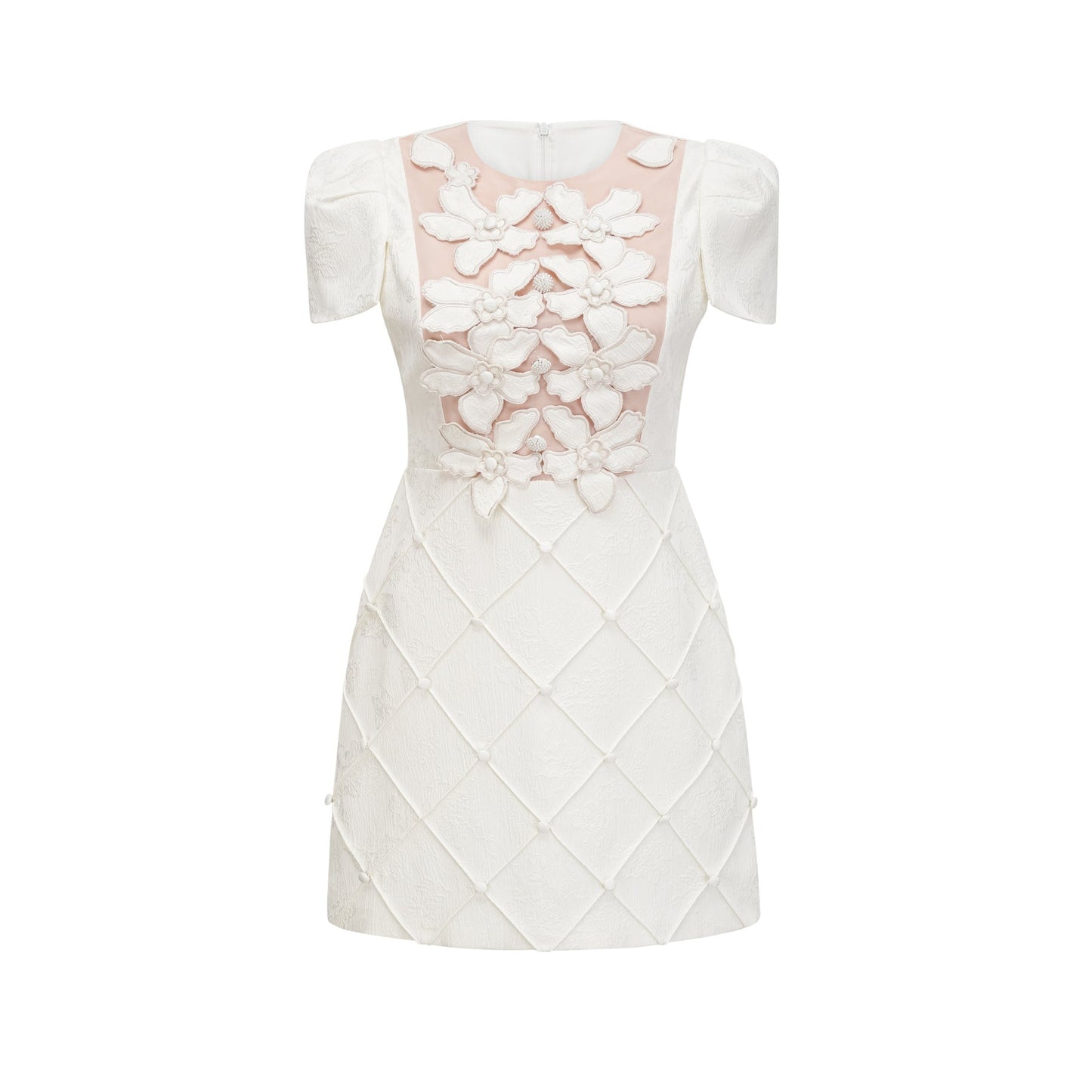 Coralie white petaldetail buttoned mini dress