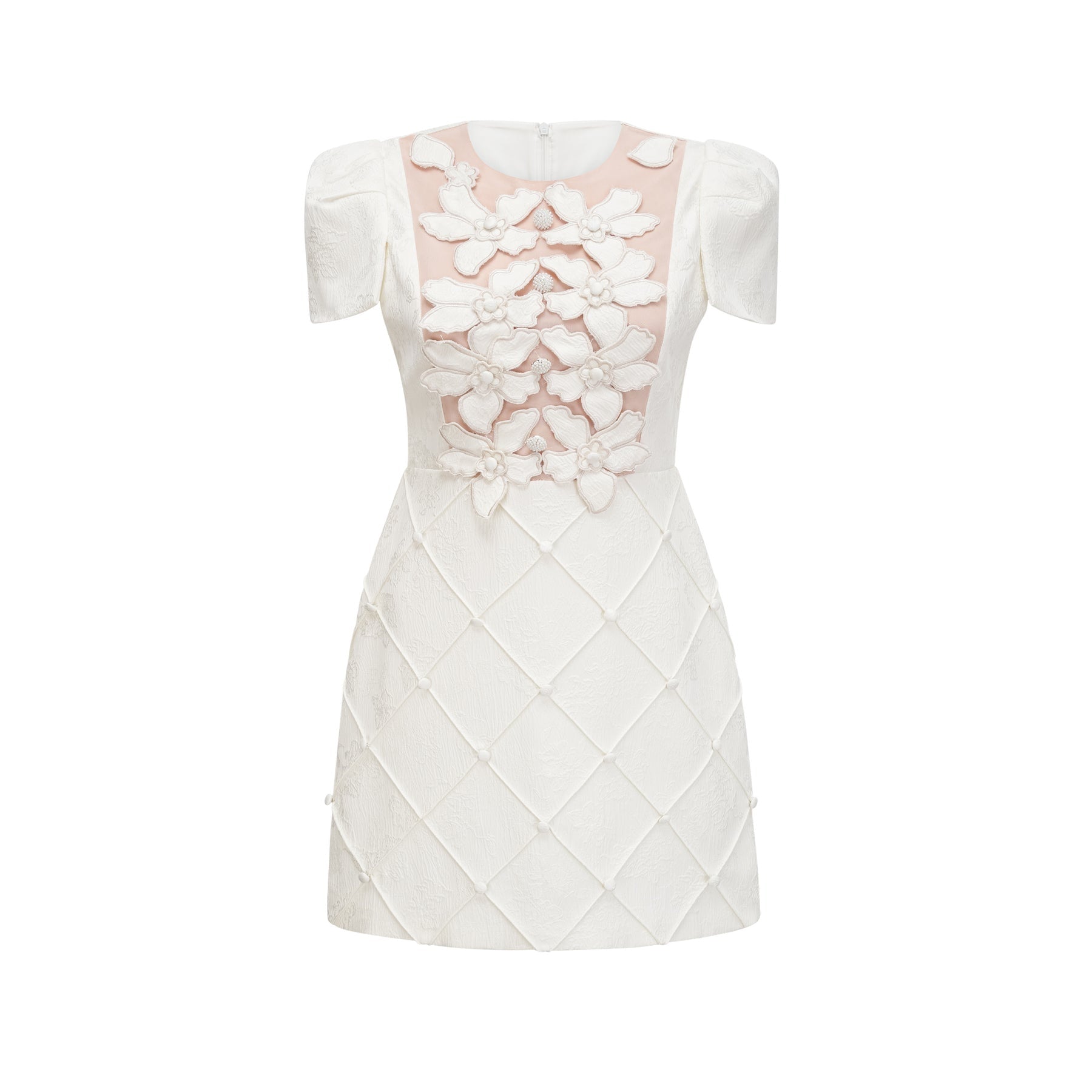 Coralie white petaldetail buttoned mini dress