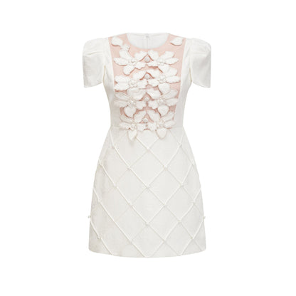 Coralie white petaldetail buttoned mini dress