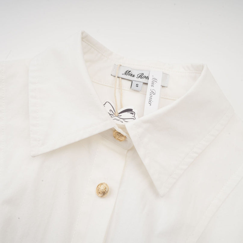 Coraline White Long Sleeve Mini Dress with Buttoned Cuffs and Pleated Detailing