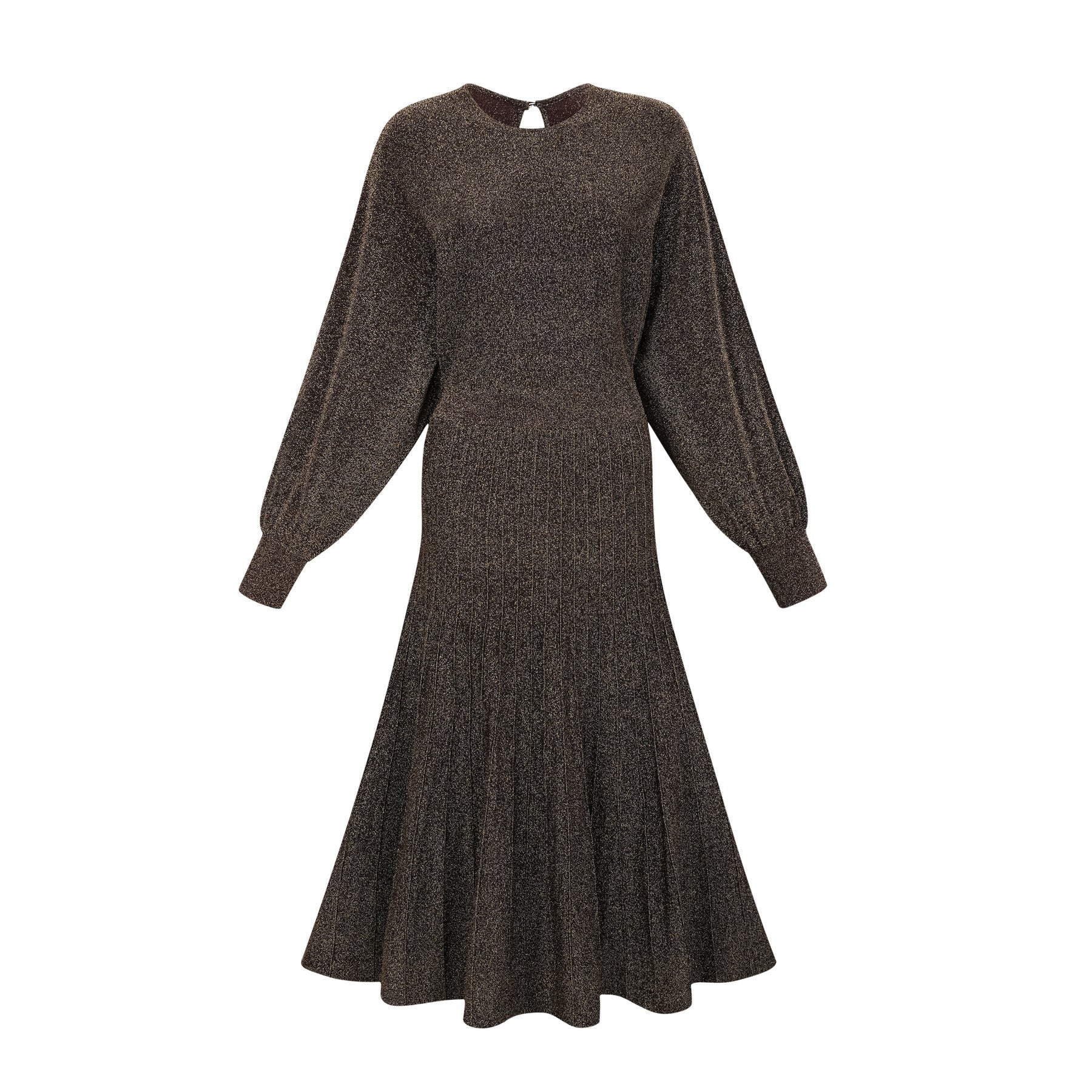 Cordélia brown metallicthreading ribbed midi dress