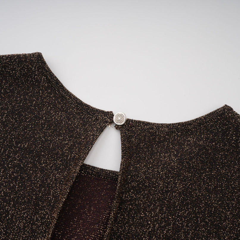 Cordélia brown metallicthreading ribbed midi dress