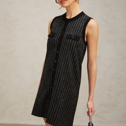 Corinna Black Knitted Dress Sequined Stripe Velvet