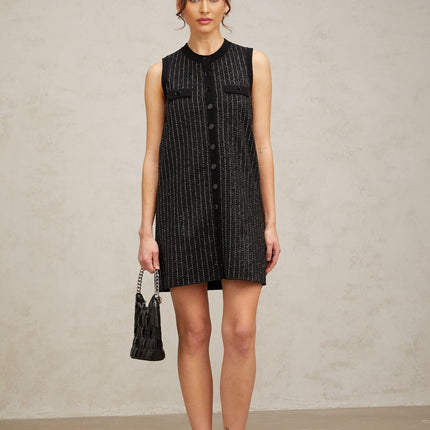 Corinna Black Knitted Dress Sequined Stripe Velvet