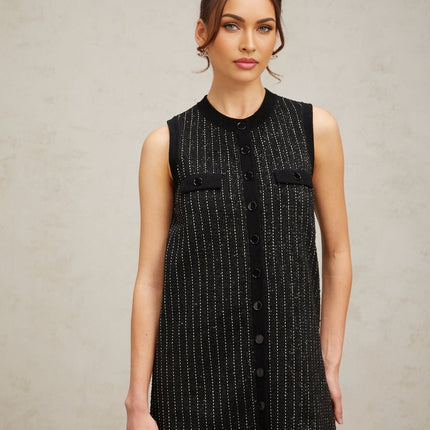 Corinna Black Knitted Dress Sequined Stripe Velvet