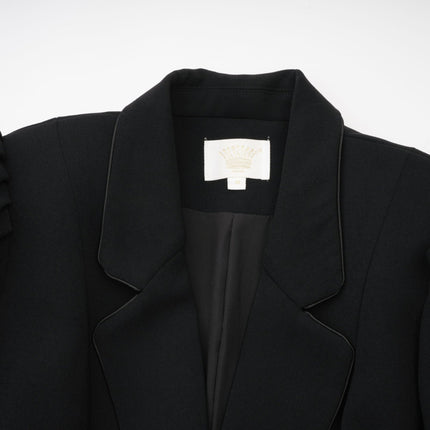 Corinna Black Long Sleeve Midi Dress Lapels Pleats Waist-Tightened Front Button Fastening Luxury Blend Cotton Polyester