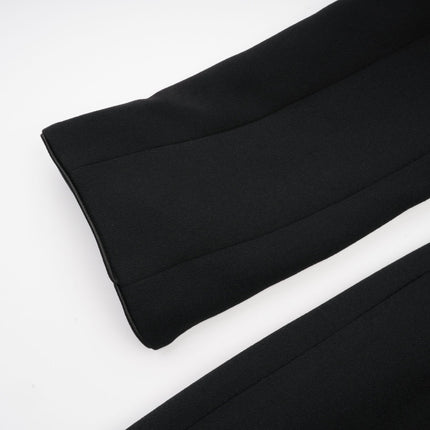Corinna Black Long Sleeve Midi Dress Lapels Pleats Waist-Tightened Silhouette Button Fastening Cotton Polyester