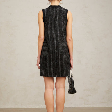 Corinna Black Sequined Stripe Velvet Mini Dress