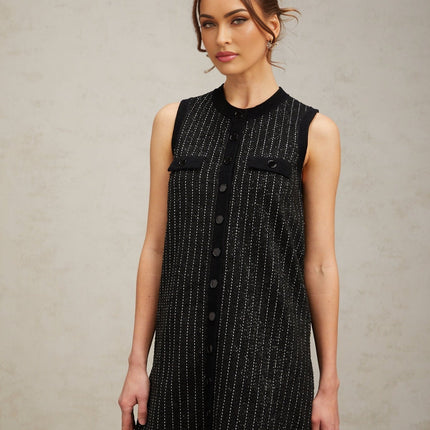 Corinna Black Sequined Stripe Velvet Mini Dress