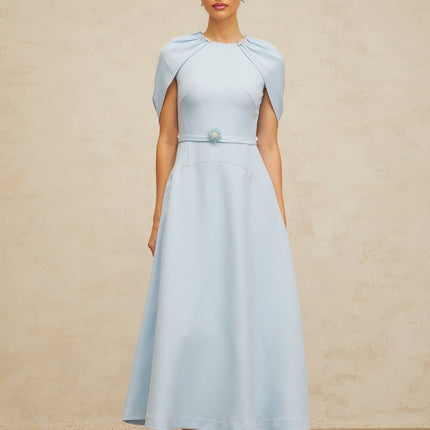 Cosima Blue Crystal Embellished Shawl Panel Midi Dress