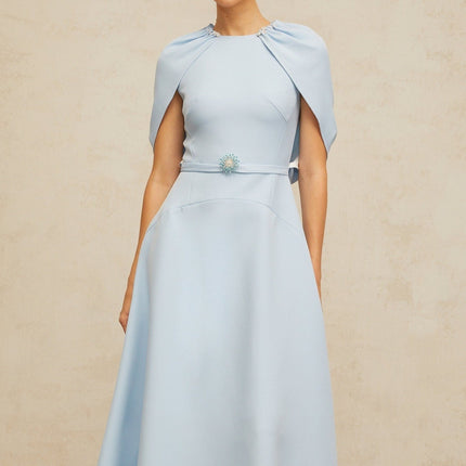 Cosima Blue Shawl Panel Crystal Embellished Midi Dress