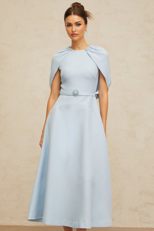Cosima Blue Shawl Panel Crystal Embellished Midi Dress