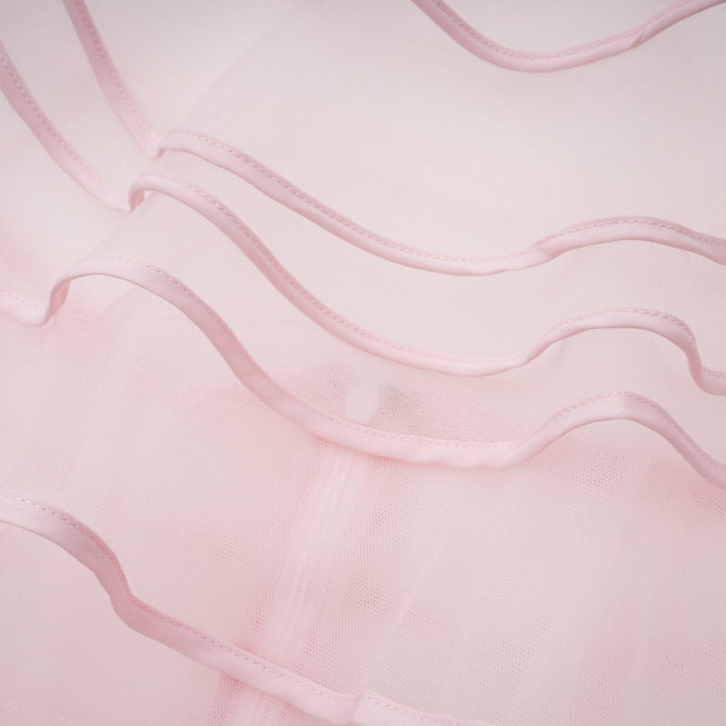 Cosima Maxi Dress in Pink tiered halterneck ruffled tulle sleeveless beauty elegance halterneck design tiered silhouette rear zip fit luxurious 100% Nylon Polyamide fiber composition standout piece formal events special occasions stunning pink dress turn heads length sophistication epitome luxury