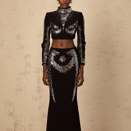 Costanza Black Sequin Top and Skirt Set
