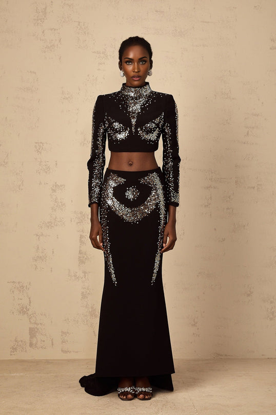 Costanza Black Sequin Top and Skirt Set