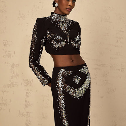 Costanza Black Sequin Top and Skirt Set