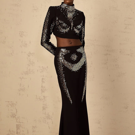 Costanza Black Sequin Top and Skirt Set