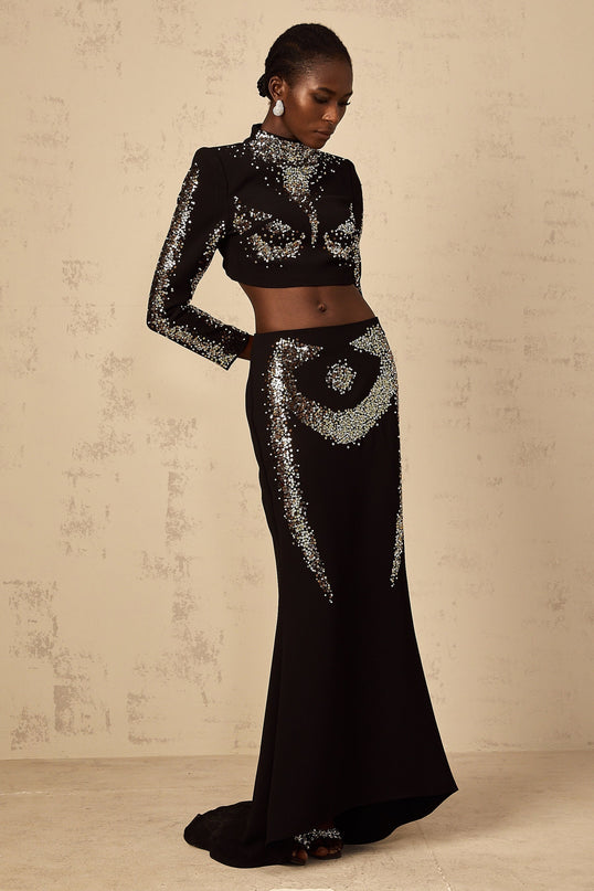 Costanza Black Sequin Top and Skirt Set