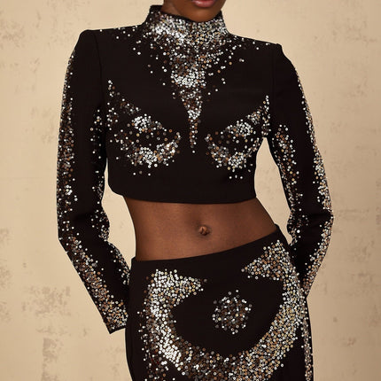 Costanza Black Sequin Top and Skirt Set