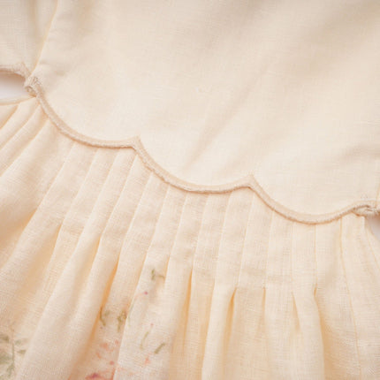 Costanza Neutrals Floral Cut-Out Linen Midi Dress