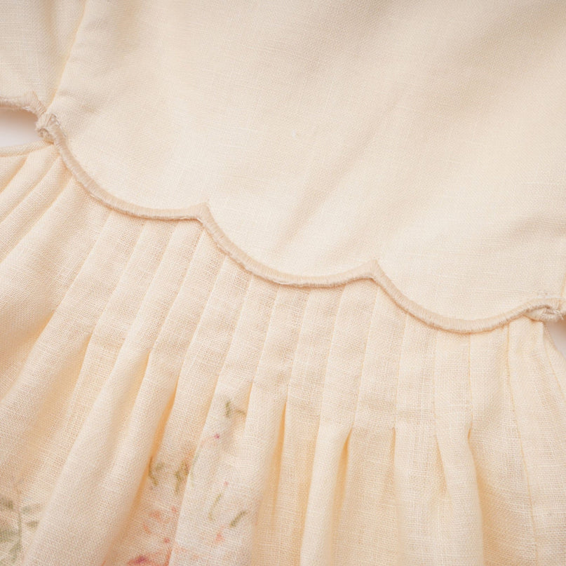 Costanza Neutrals Floral Cut-Out Linen Midi Dress