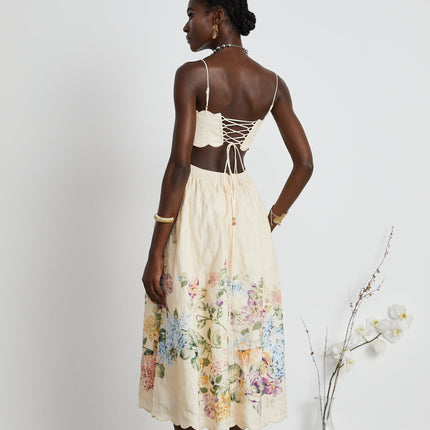 Costanza Neutrals Floral Linen Midi Dress