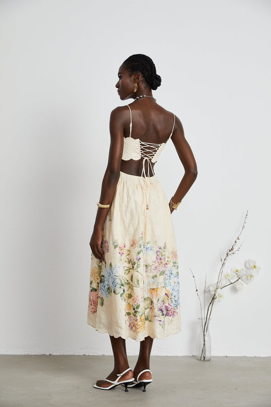 Costanza Neutrals Floral Linen Midi Dress