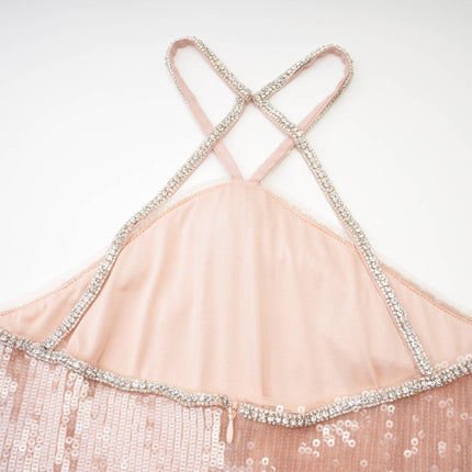 Costanza Sequin Mini Dress Neutrals Crystal Strap Sleeveless Rear Zip Fastening 100% Sequin Composition