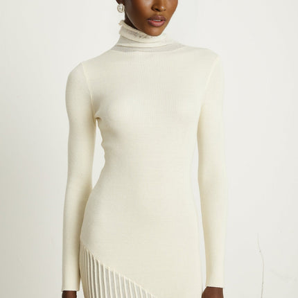 Costanza White Knitted Pleated Midi Dress