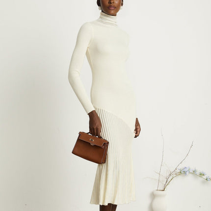 Costanza White Knitted Pleated Midi Dress