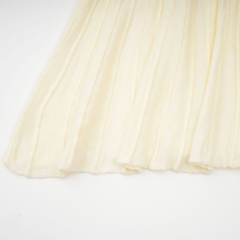 Costanza White Midi Dress with High Neck and Long Sleeves Pleated Design Knitted Semi-Sheer Finish Nylon PTT Acrylic Wool Composition