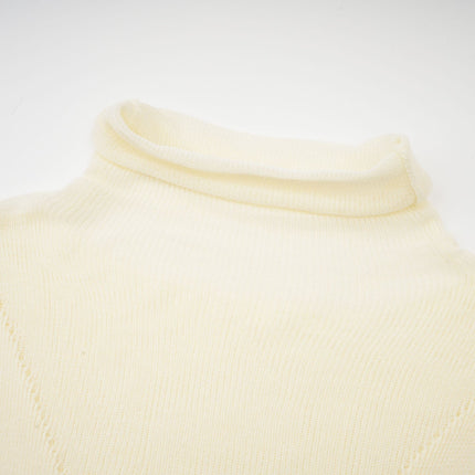 Costanza White Midi Dress with High Neck and Long Sleeves Pleated Design Knitted Semi-Sheer Finish Modern Woman Composition Nylon PTT Acrylic Wool Grace Style