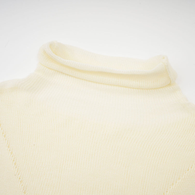 Costanza White Midi Dress with High Neck and Long Sleeves Pleated Design Knitted Semi-Sheer Finish Modern Woman Composition Nylon PTT Acrylic Wool Grace Style