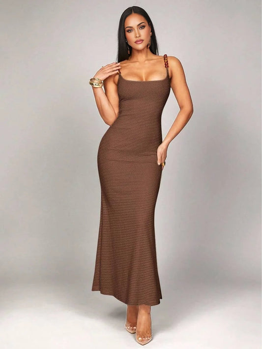Crocheted Fabric Beaded Strap Sleeveless Dress Casual Color Suitable For Daily Vacation Beachwear