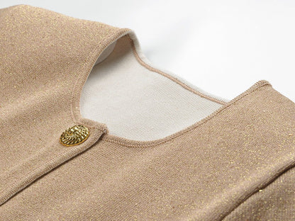 Cropped Button - Up with Feather Accents - Beige